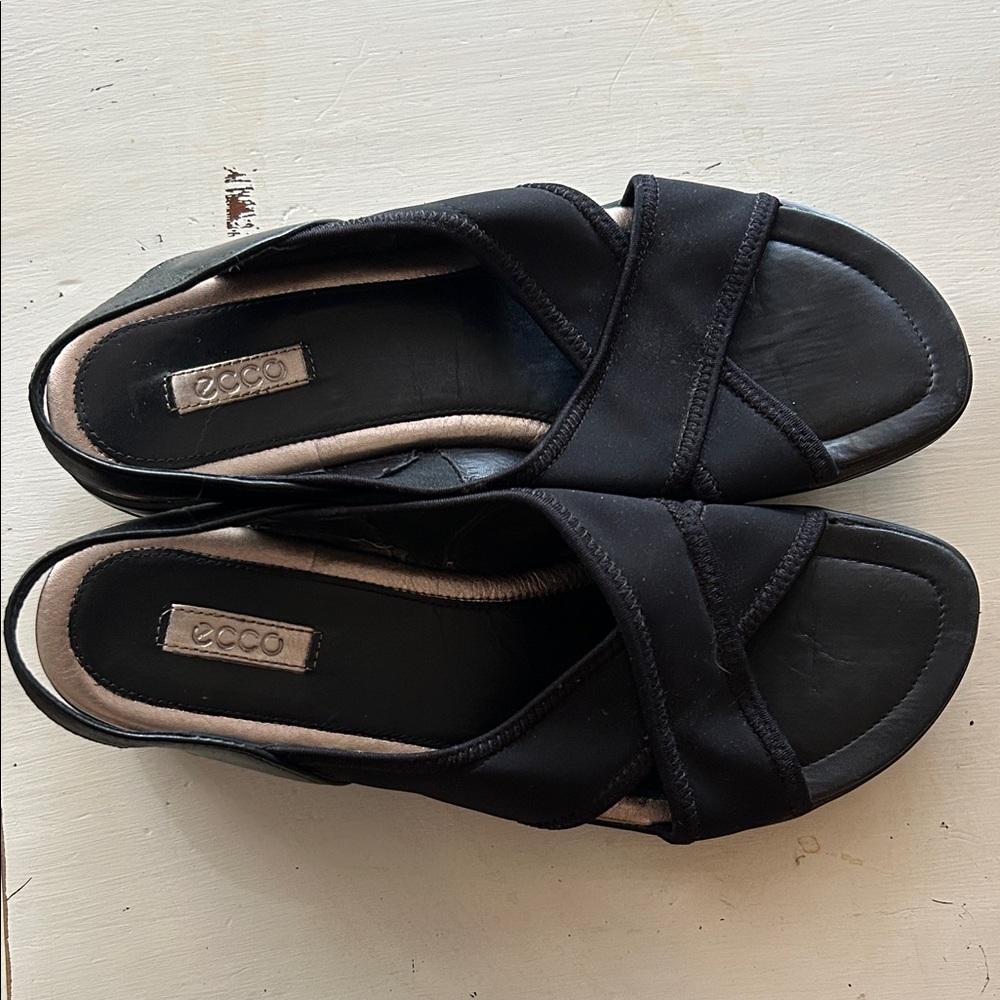 Ecco Black Felicia Stretch Crossover Slingback Sandal Comfort Shoe 40/9-9.5